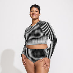 Women's Plus Size Crochet Long Sleeve Bikini Top and High Waisted Bottoms Swimsuit Set