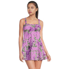Women's Tugless Pleated Ruffle Swim Dress