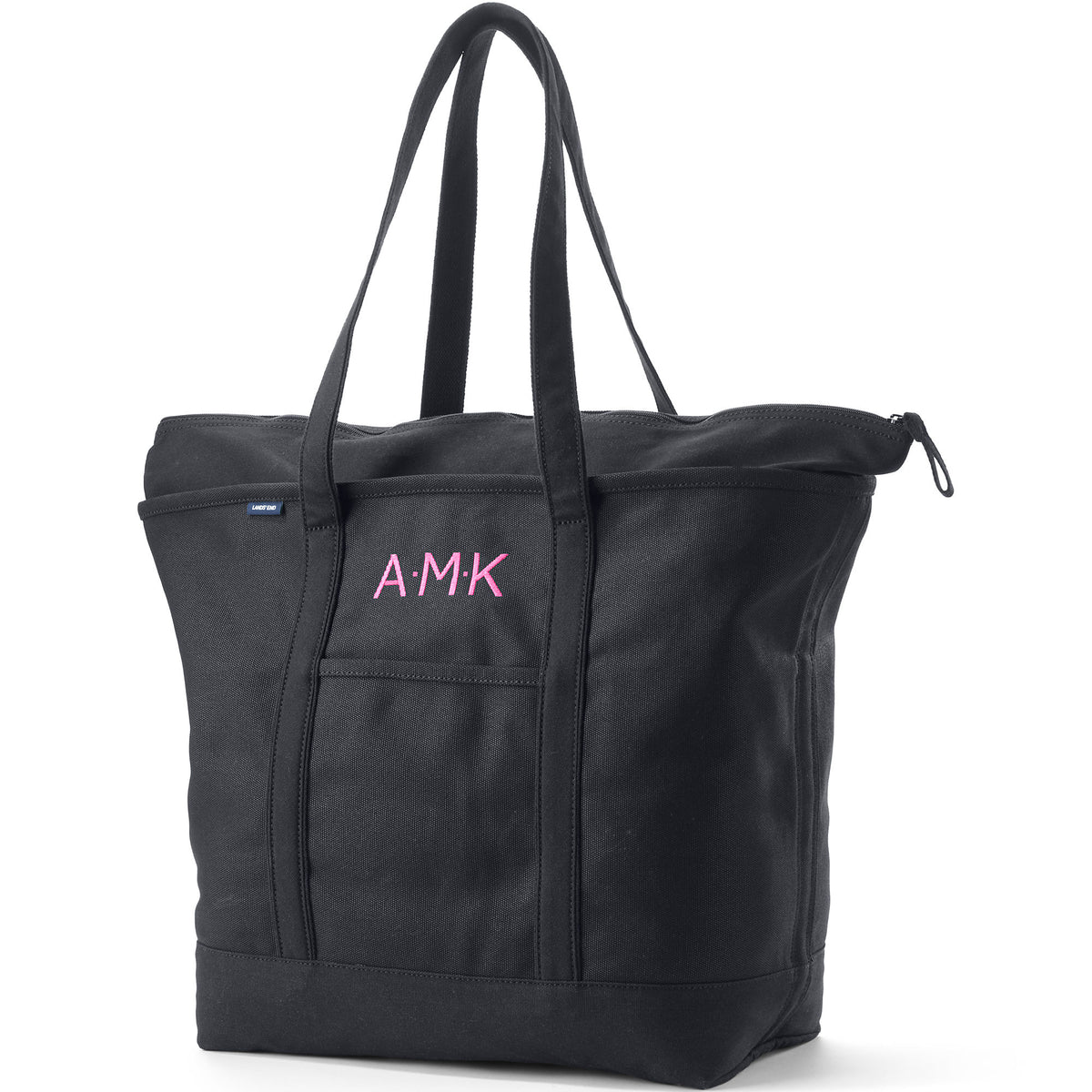 Extra Large Solid Color 5 Pocket Zip Top Long Handle Canvas Tote Bag