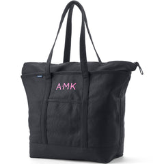 Extra Large Solid Color 5 Pocket Zip Top Long Handle Canvas Tote Bag