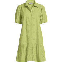 Women's Elbow Sleeve Eyelet Knee Length Shirt Dress