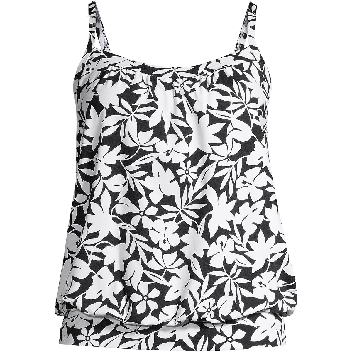 Women's Long Chlorine Resistant Blouson Tankini Swimsuit Top
