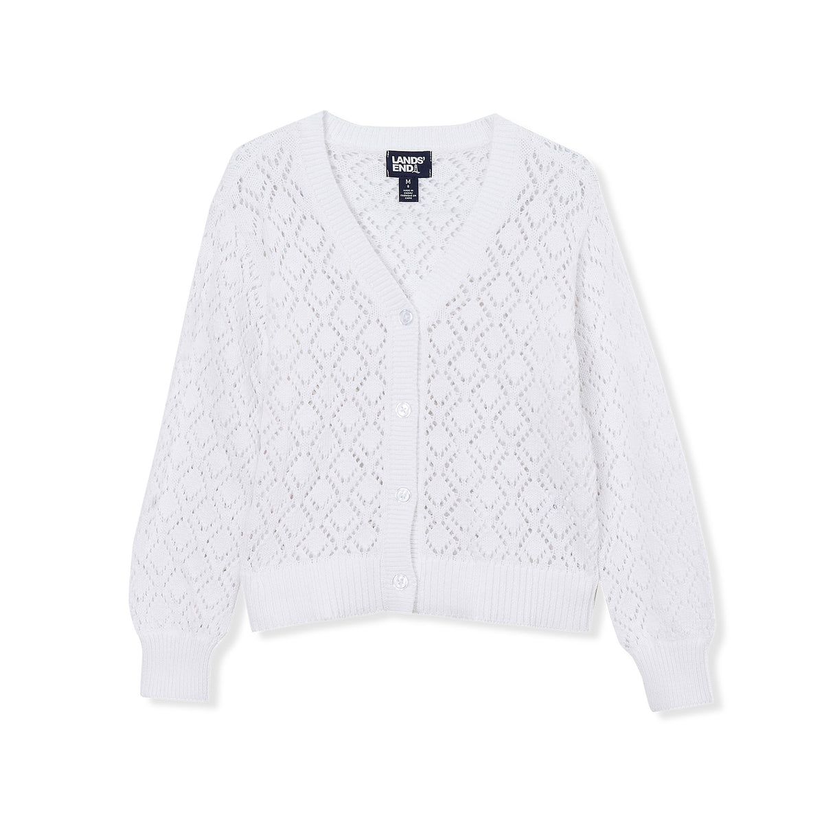 Girls Button Front Pointelle Knit Cardigan