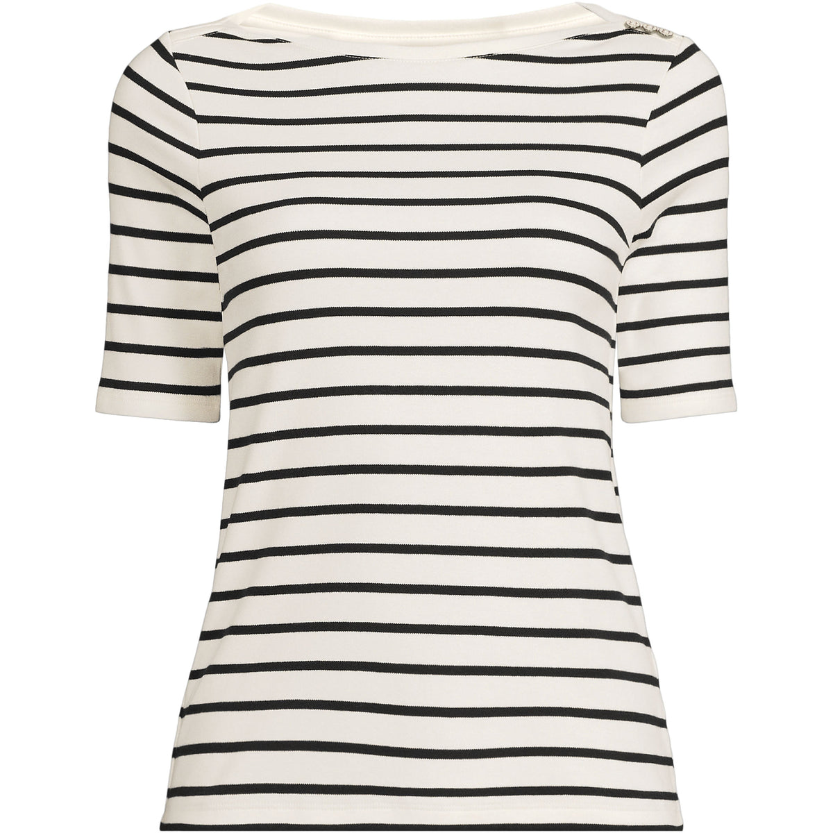 Women's Plus Size Supima Cotton Elbow Sleeve Boatneck Button Shoulder Tee