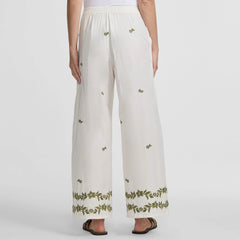 Women's Poplin High Rise Extra Wide Leg Embroidered Pants
