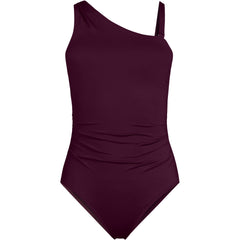 Women's Plus Size Shirred One Shoulder One Piece Swimsuit