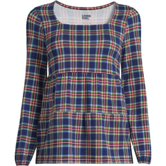 Women's Long Sleeve Light Weight Jersey Square Neck Tiered Top