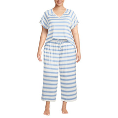 Women's Plus Size Cooling Pajama Set - Short Sleeve Top and Crop Pants