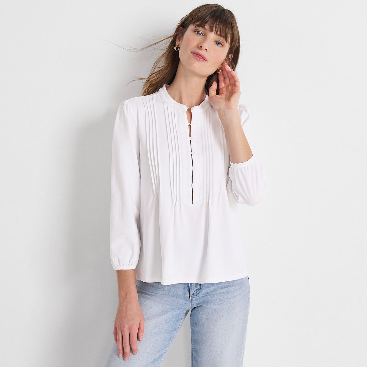 Women's Tall Lightweight Jersey Button Pintuck Top