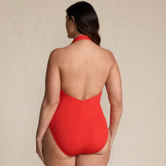 Women's Plus Size SlenderSuit Halter Ruched Plunge High Leg One Piece Swimsuit