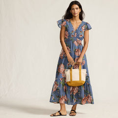 Women's Vneck Flutter Sleeve Maxi Dress