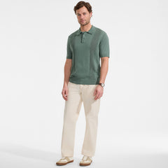 Men's Short Sleeve Vertical Rib Button Down Sweater Polo