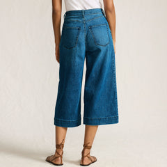Women's Petite Denim Mid Rise Wide Leg Culotte Jeans