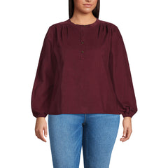 Women's Plus Size Pinwale Cord Smocked Popover Shirt