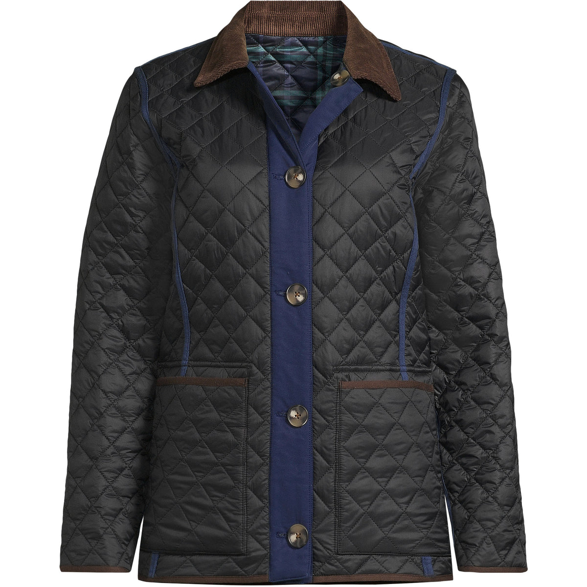 Women's Petite Print Reversible Barn Quilted Insulated Jacket