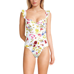 Women's Balconette Ruffle High Leg One Piece Swimsuit