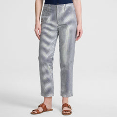 Women's Mid Rise Classic Straight Leg Oxford Stripe Ankle Pants
