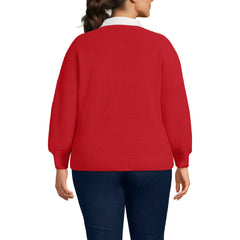 Women's Plus Size Drifter Rugby with Woven Collar Sweater