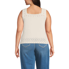 Women's Plus Size Pointelle Square Neck Tank Sweater
