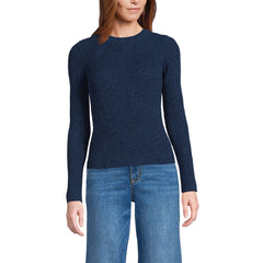 Women's Cotton Blend Marl Ribbed Crew Neck Sweater