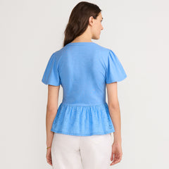 Women's Short Sleeve Mixed Media Eyelet Top