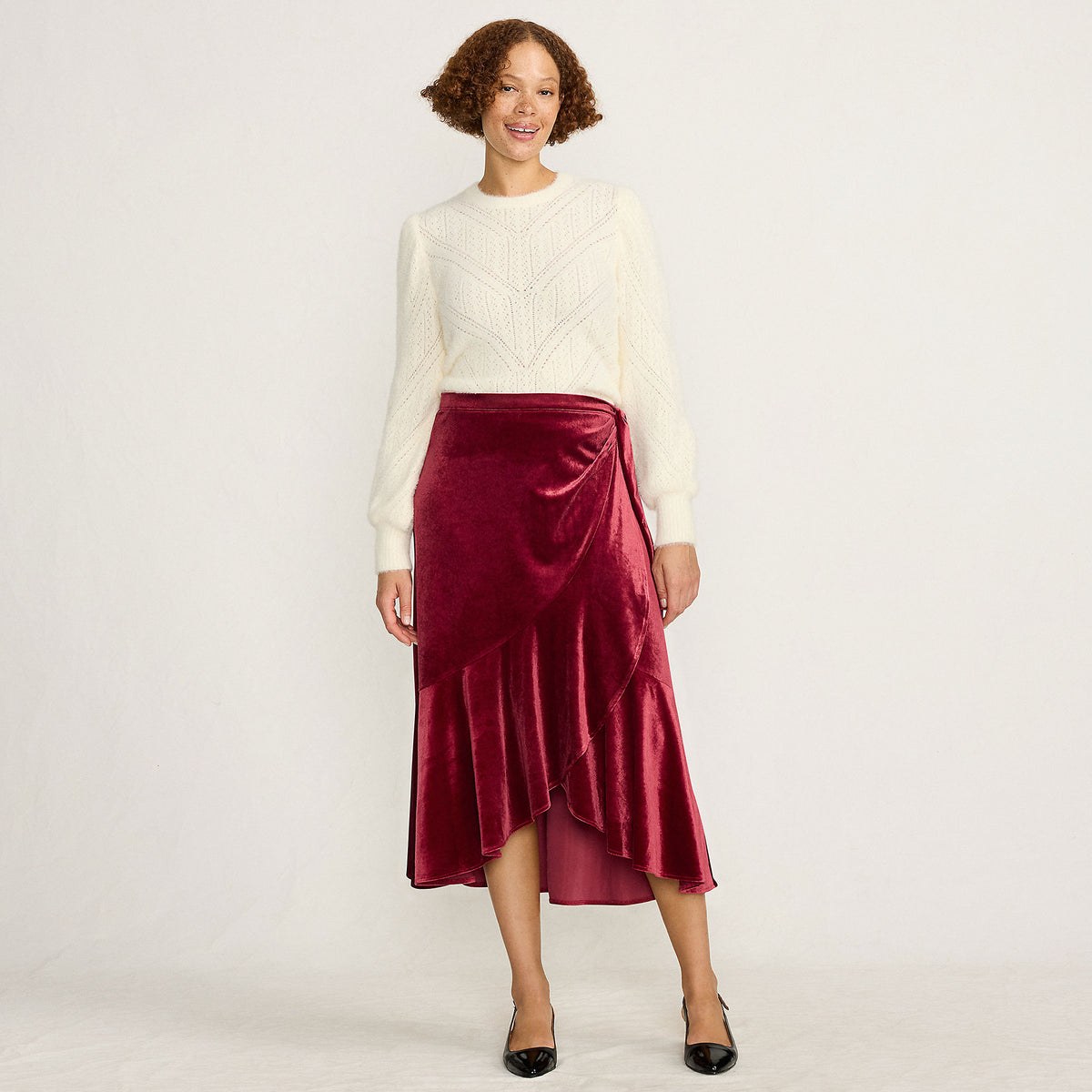 Women's Velvet Wrap Midi Skirt