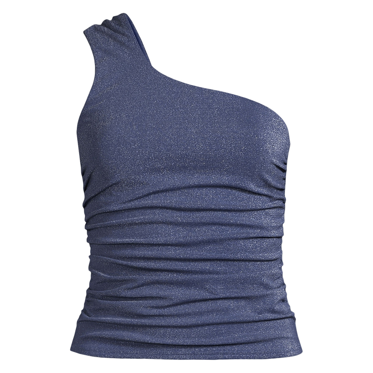 Women's Chlorine Resistant Shine Shirred One Shoulder Tankini Swimsuit Top
