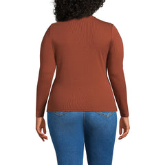 Women's Plus Size Drapey Rib Skimming Long Sleeve Mock Neck