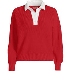 Women's Plus Size Drifter Rugby with Woven Collar Sweater