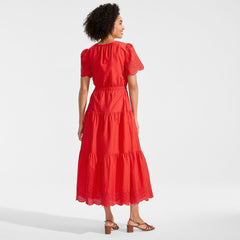 Women's Petite Tiered Cotton Poplin Eyelet Maxi Dress