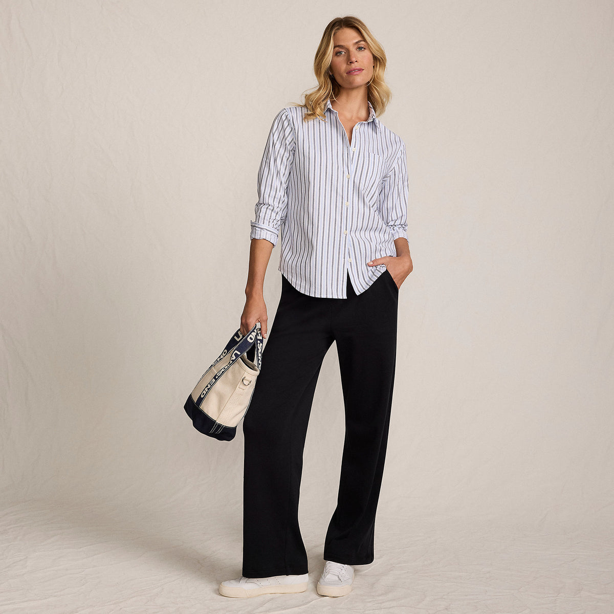 Women's Petite Sport Knit High Rise Pull On Relaxed Straight Leg Pants