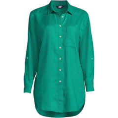 Women's Linen Roll Sleeve Oversized Relaxed Tunic Top
