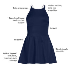 Women's DDD-Cup Tugless High Neck Swim Dress Swimsuit