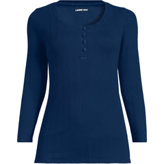 Women's 3/4 Sleeve Variegated Micro Rib Henley