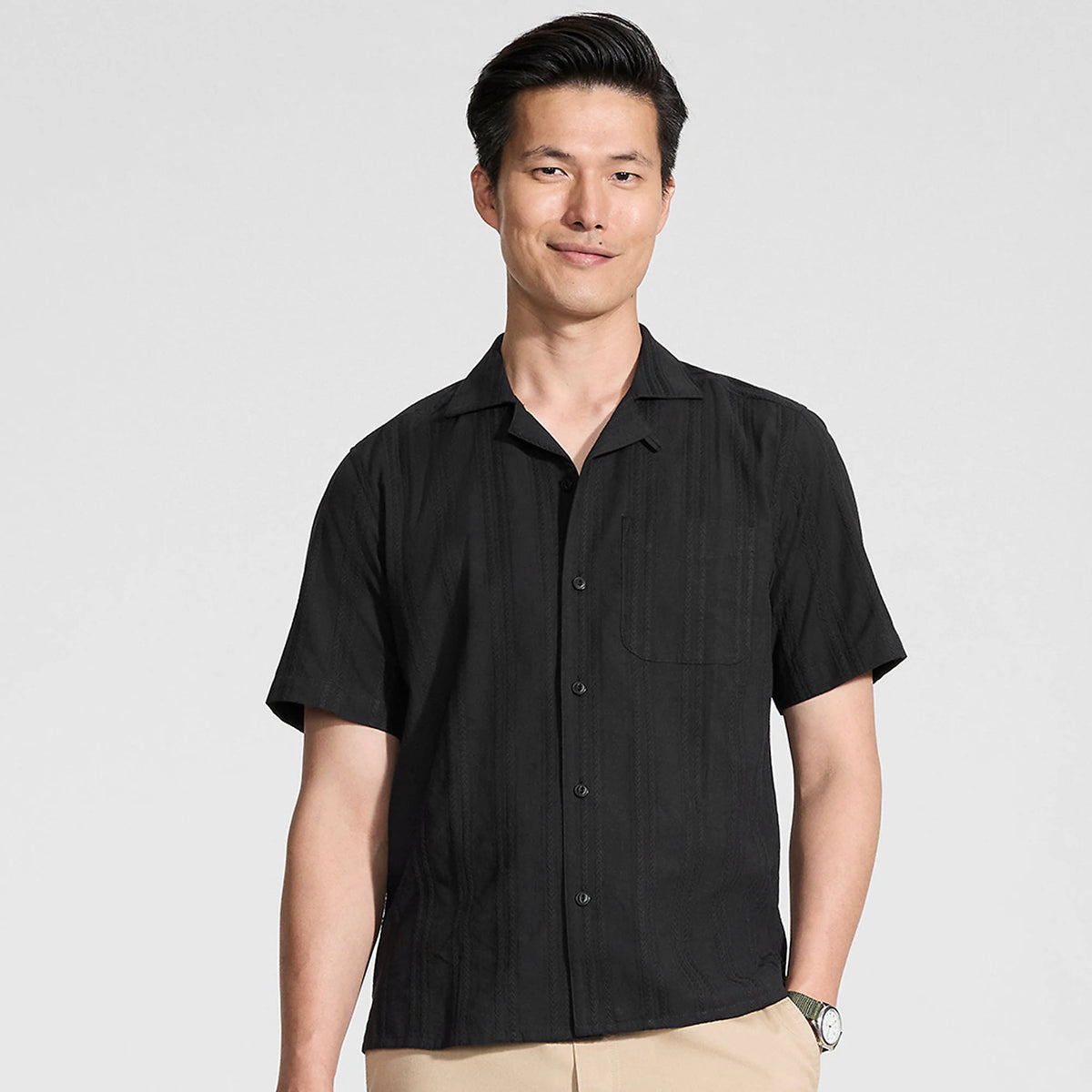 Men's Tall Textured Camp Collar Shirt
