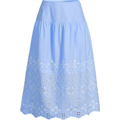 Women's Poplin Drop Waist Embroidered Eyelet Midi Skirt
