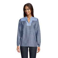Women's Chambray Mix Peasant Top