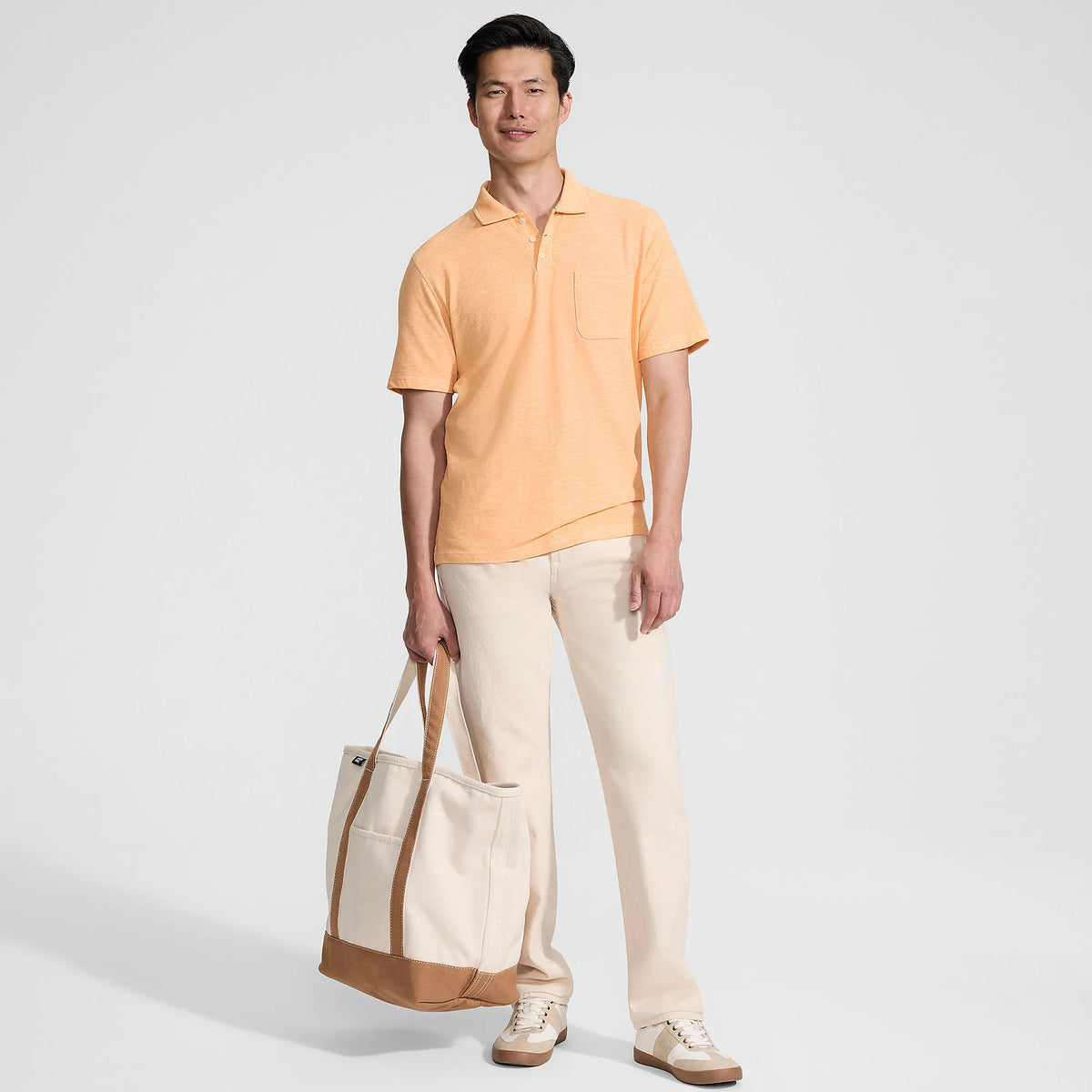 Men's Short Sleeve Cotton Linen Polo
