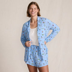 Women's Plus Size Cooling 3 Piece Pajama Set - Long Sleeve Top Cami and Shorts