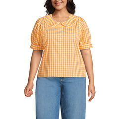 Women's Plus Size Carefree Cotton Puff Sleeve Statement Collar Shirt