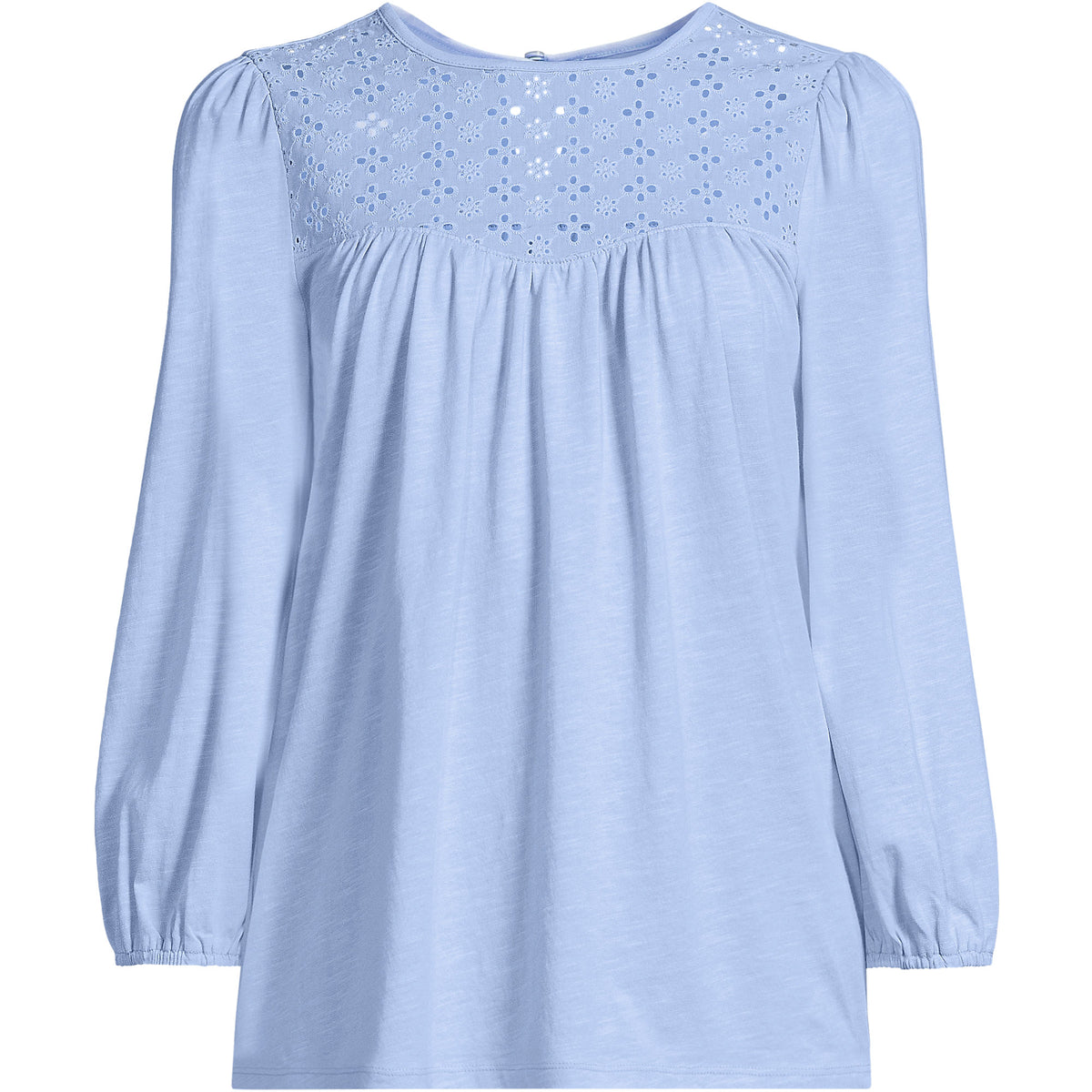 Women's Plus Size 3/4 Sleeve Eyelet Mix Flowy Top