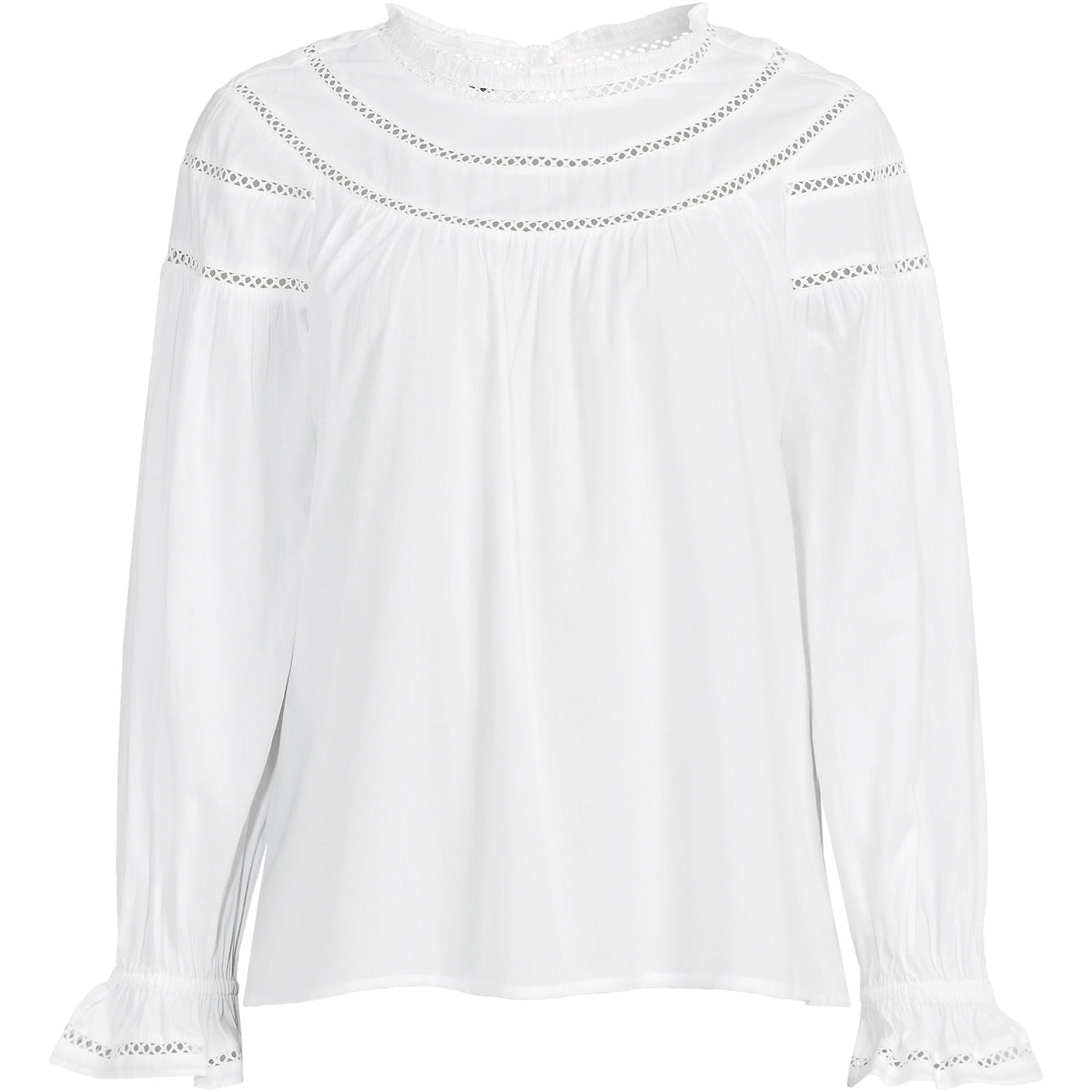 Women's Plus Size Cotton Voile Long Sleeve Crew Neck Top