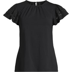 Women's Lightweight Jersey Crew Neck Ruffle Sleeve Flowy Top