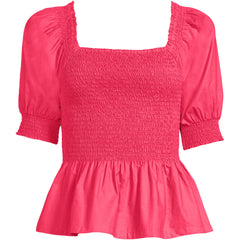 Women's Plus Size Poplin Elbow Sleeve Smocked Top