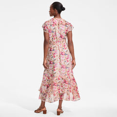 Women's Petite Chiffon Flutter Sleeve VNeck Wrap Maxi Dress