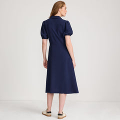Women's Twill Button Front Fluid Short Sleeve Dress