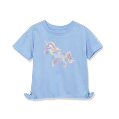 Girls Short Sleeve Side Tie Graphic Tee