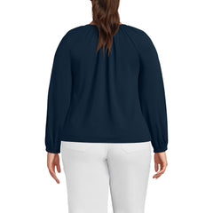 Women's Plus Size Lightweight Jersey 3/4 Sleeve Notch Neck Gather Blouse