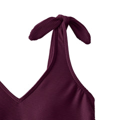 Women's Plus Size Tie Shoulder Ribbed Flutter Tankini Top