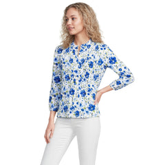Women's Petite Lightweight Jersey Button Pintuck Top